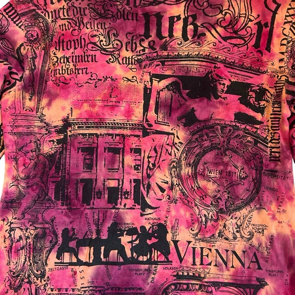 SALE Vintage Glima Vienna Graphic 3/4 Sleeve Top Tie Dye Y2K 90s Cotton USA XL - Picture 8 of 9